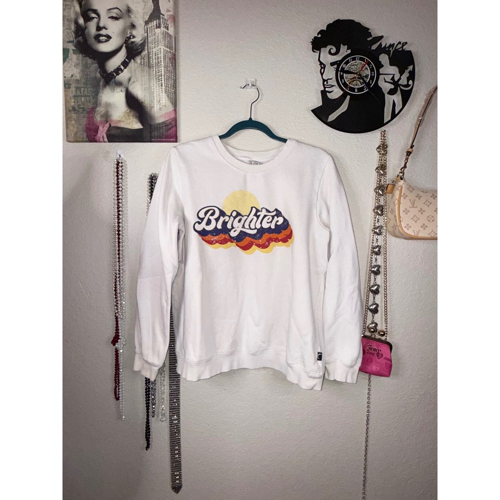 Zyia Active Brighter Graphic Sweatshirt White Crewneck Pullover Size Medium